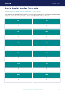 Spanish numbers flashcards grade 3 core