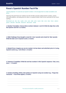 Spanish numbers template grade 3 core