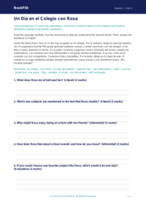 Free Spanish School Vocabulary Comprehension | Grade 3 | BookFlik