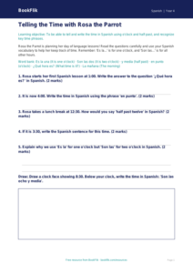 Free Telling the Time in Spanish Worksheet | Grade 3 | BookFlik