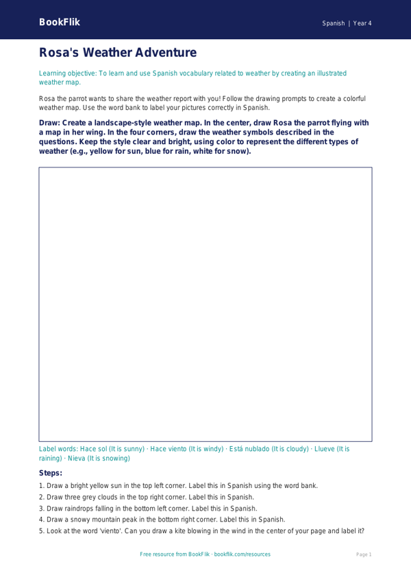 Free Weather Drawing Sheet | Grade 3 Spanish | BookFlik worksheet preview — Spanish Weather