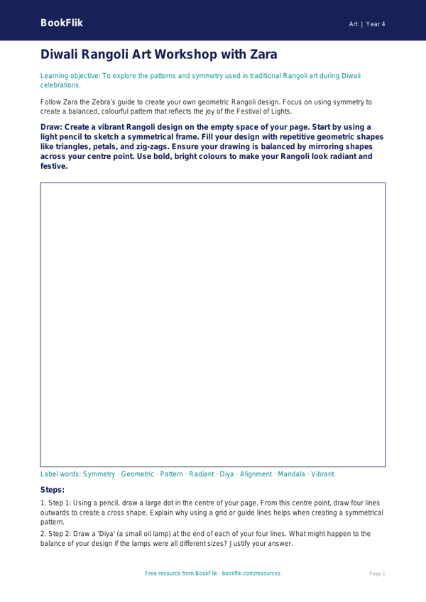 Free Diwali Rangoli Drawing Sheet | Year 4 | Art | BookFlik worksheet preview — Art Diwali Rangoli