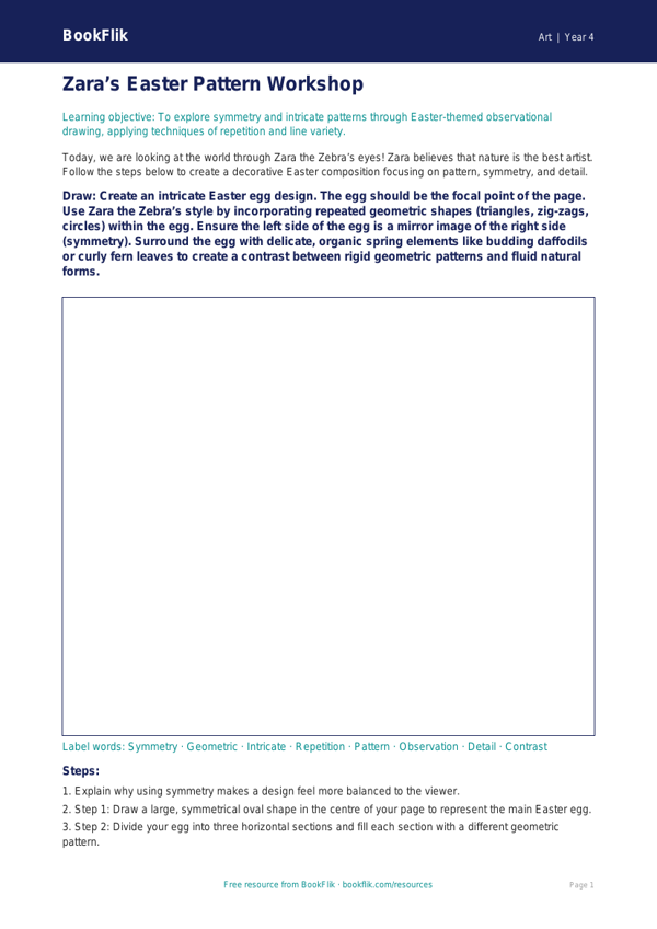 Free Easter Art Drawing Sheet | Year 4 | Art | BookFlik worksheet preview — Art Easter Art