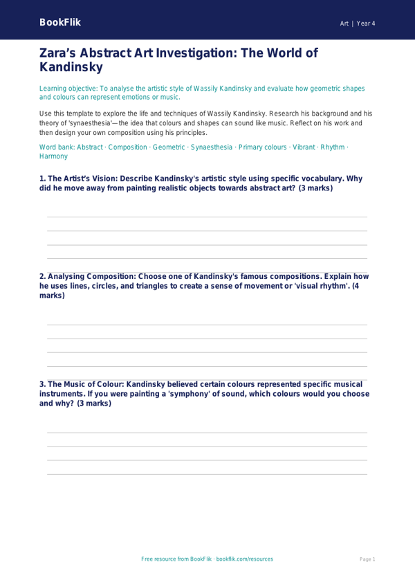 Free Kandinsky Template | Year 4 | Art | BookFlik worksheet preview — Art Kandinsky