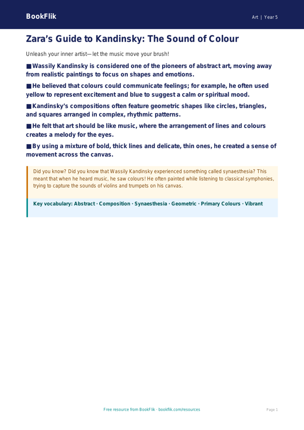Free Kandinsky Poster | Year 5 | Art | BookFlik worksheet preview — Art Kandinsky