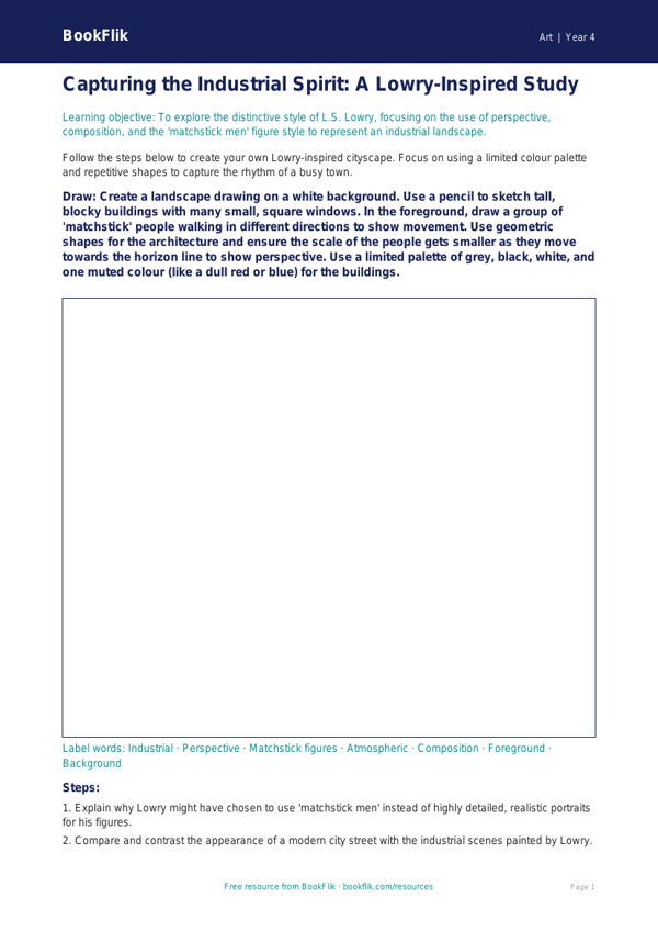 L.S. Lowry Art Lesson: Year 4 Drawing Sheet | BookFlik worksheet preview — Art Lowry