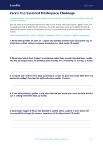 Claude Monet Art Activity Sheet | Year 4 | Australian Curriculum