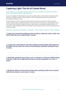 Claude Monet Art Worksheet | Year 4 Australian Curriculum | BookFlik