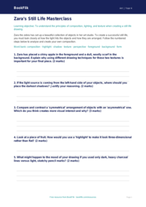 Free Still Life Activity Sheet | Year 4 | Art | BookFlik