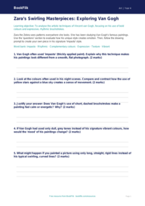 Free Van Gogh Activity Sheet | Year 4 | Art | BookFlik
