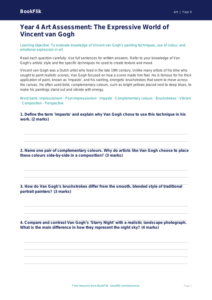 Free Van Gogh Assessment | Year 4 | Art | BookFlik