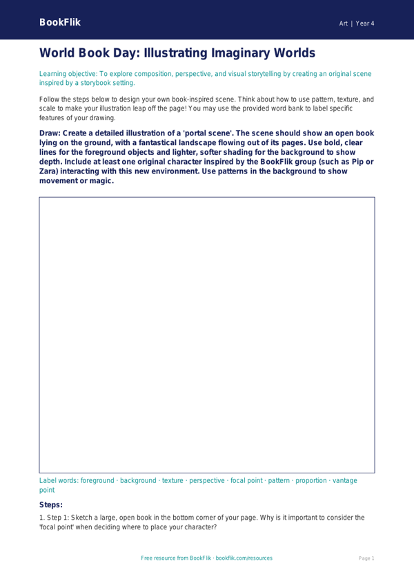 World Book Day Art Drawing Sheet | Year 4 | Australian Curriculum worksheet preview — Art World Book Day Art