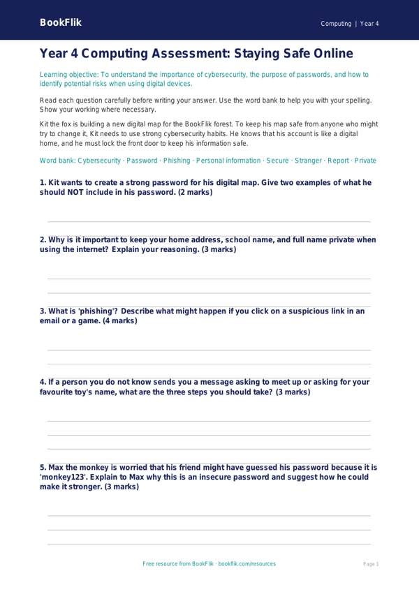 Computing cybersecurity assessment year 4 core worksheet preview — Computing Cybersecurity
