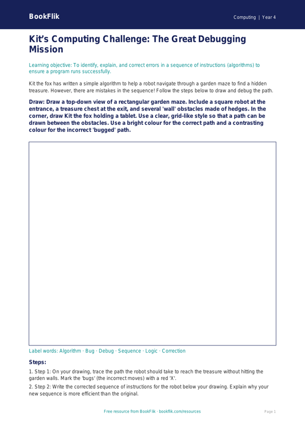 Free Debugging Drawing Sheet | Year 4 | Computing | BookFlik worksheet preview — Computing Debugging