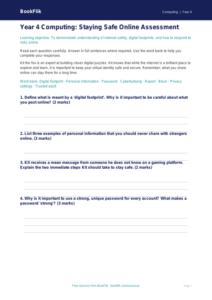 Free Internet Safety Assessment | Year 4 | Computing | BookFlik