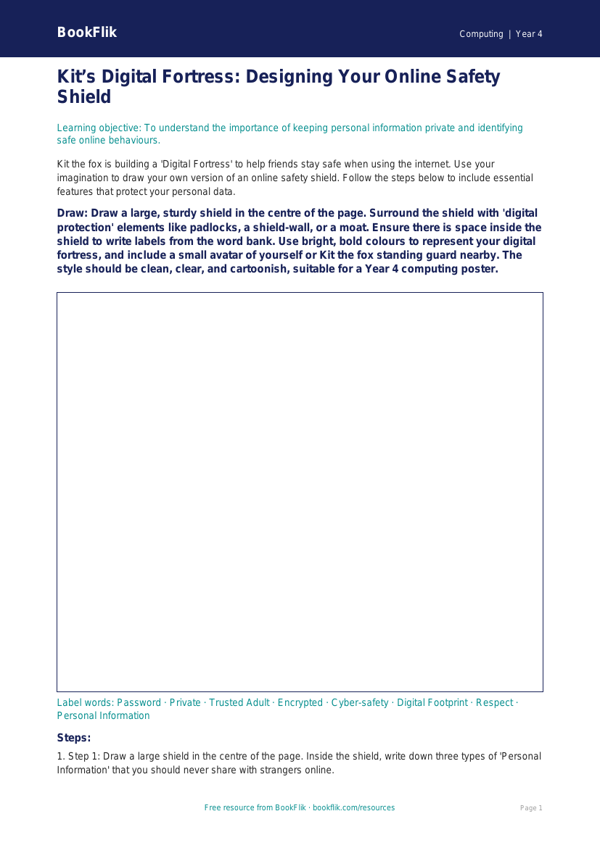 Free Internet Safety Drawing Sheet | Year 4 | Computing | BookFlik worksheet preview โ Computing Internet Safety