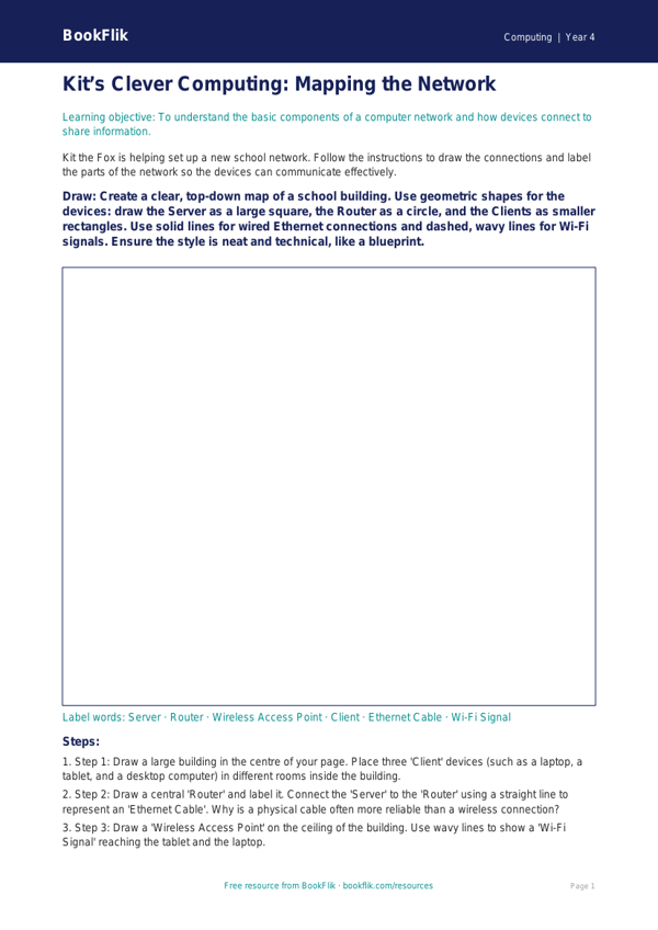 Free Networks Drawing Sheet | Year 4 | Computing | BookFlik worksheet preview — Computing Networks