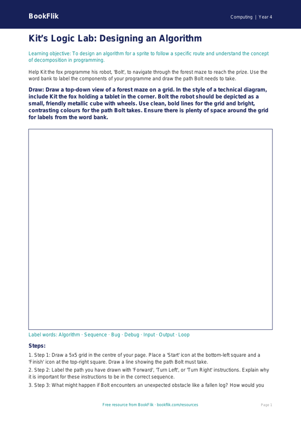 Free Programming Drawing Sheet | Year 4 | Computing | BookFlik worksheet preview — Computing Programming