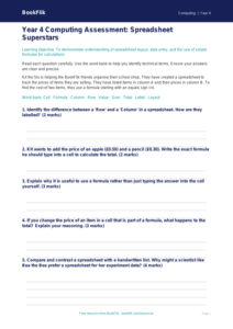 Free Spreadsheets Assessment | Year 4 | Computing | BookFlik
