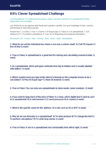 Free Spreadsheets Quiz | Year 4 | Computing | BookFlik