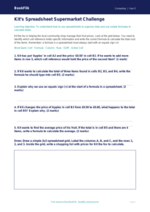 Free Spreadsheets Activity Sheet | Year 5 | Computing | BookFlik