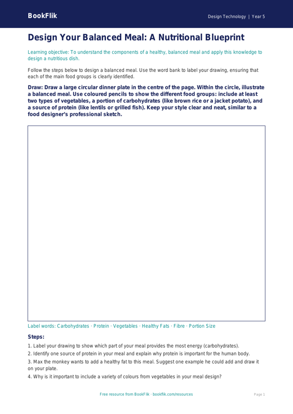 Free Cooking Nutrition Drawing Sheet | Year 5 | Design Technology | BookFlik worksheet preview — Design-Technology Cooking Nutrition