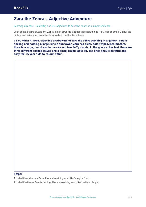 Free Adjectives Colouring Page | Foundation | English | BookFlik worksheet preview — English Adjectives