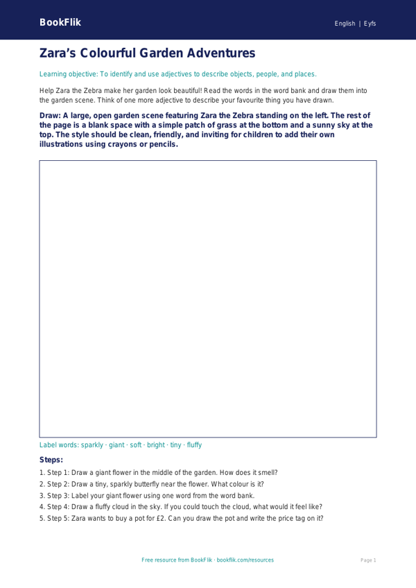 Free Adjectives Drawing Sheet | Foundation | English | BookFlik worksheet preview — English Adjectives