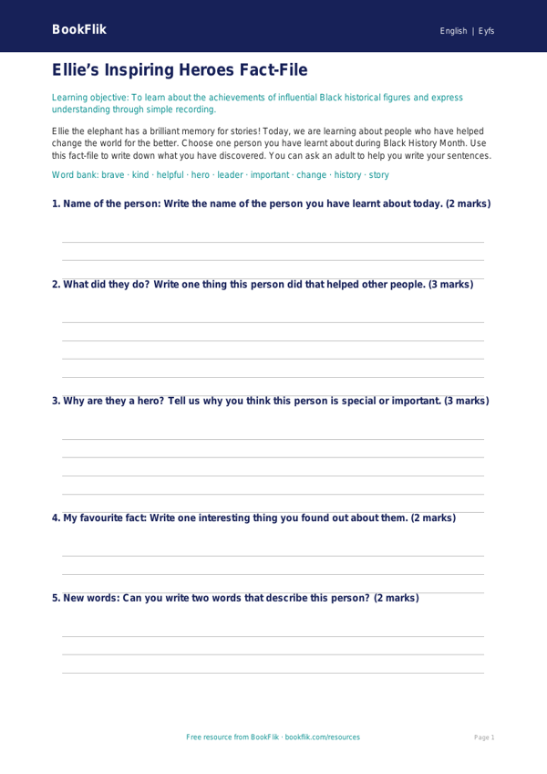 Black History Month Foundation Activity | Australian Curriculum | BookFlik worksheet preview — English Black History Month