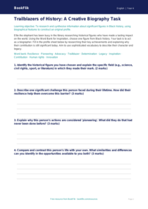 English black history month activity sheet year 4 greater depth