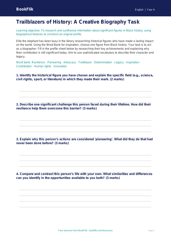 English black history month activity sheet year 4 greater depth worksheet preview — English Black History Month