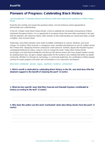 Black History Month Comprehension | Year 4 English | BookFlik