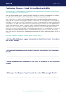 Black History Month Track Sheet | Year 5 English | BookFlik