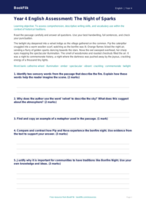 Year 4 Bonfire Night English Assessment | Australian Curriculum