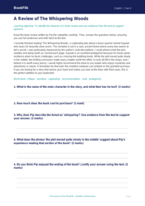English book review comprehension year 4 greater depth