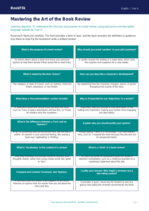 Free Book Review Flashcards | Year 4 | English | BookFlik