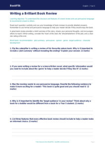 Free Book Review Worksheet | Year 5 | English | BookFlik