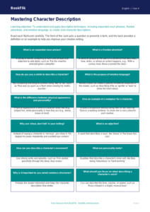 English character description flashcards year 4 core