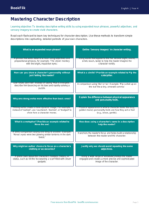 Character Description Flashcards for Year 4 | Australian Curriculum English