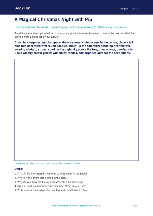 Free Christmas Story Drawing Sheet | Year 1 | English | BookFlik worksheet preview — English Christmas Story