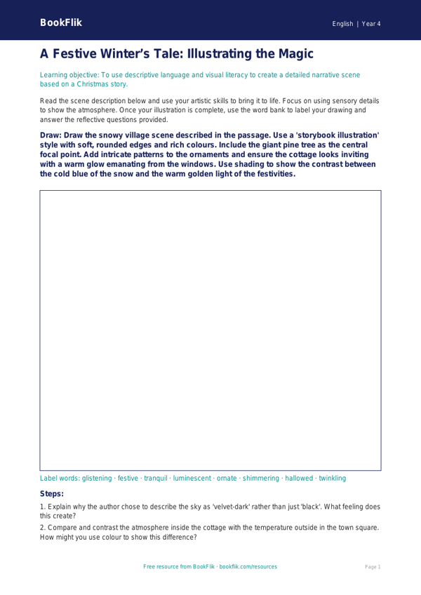 Free Christmas Story Drawing Sheet | Year 4 | English | BookFlik worksheet preview — English Christmas Story