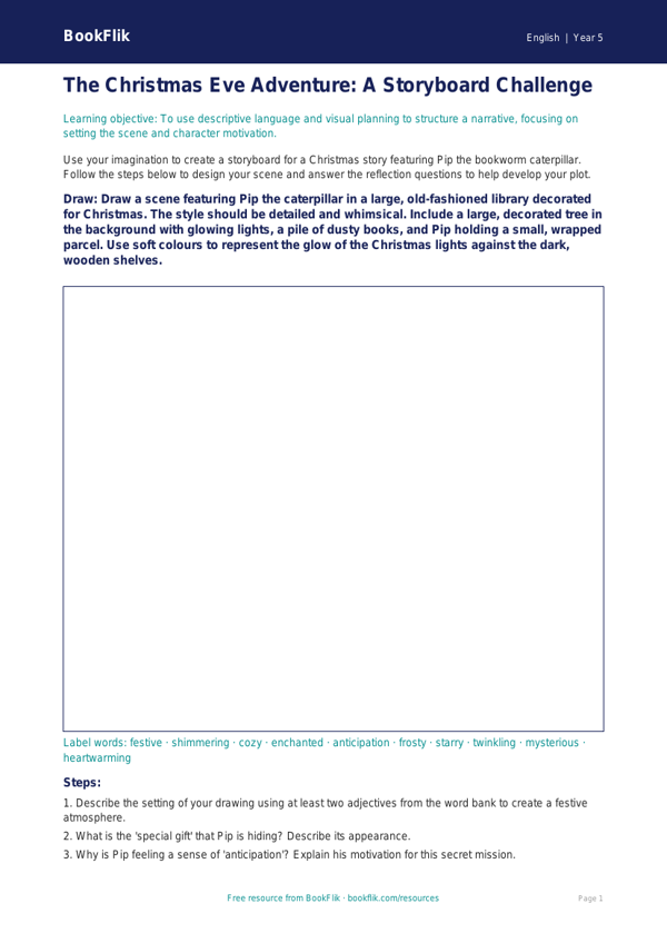 Free Christmas Story Drawing Sheet | Year 5 | English | BookFlik worksheet preview — English Christmas Story