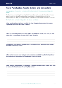 Free Colons And Semicolons Activity Sheet | Year 5 | English | BookFlik