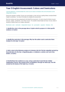 Free Colons And Semicolons Assessment | Year 5 | English | BookFlik