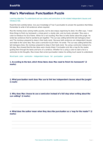 Free Colons And Semicolons Comprehension | Year 5 | English | BookFlik