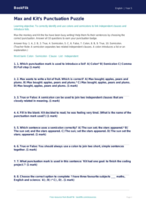 Free Colons And Semicolons Quiz | Year 5 | English | BookFlik