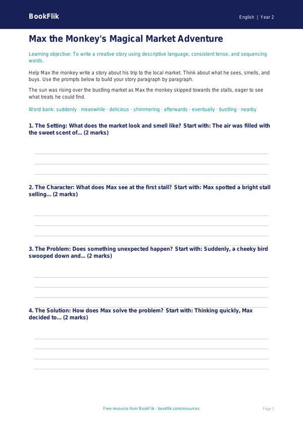Free Creative Writing Writing Frame | Year 2 | English | BookFlik worksheet preview — English Creative Writing