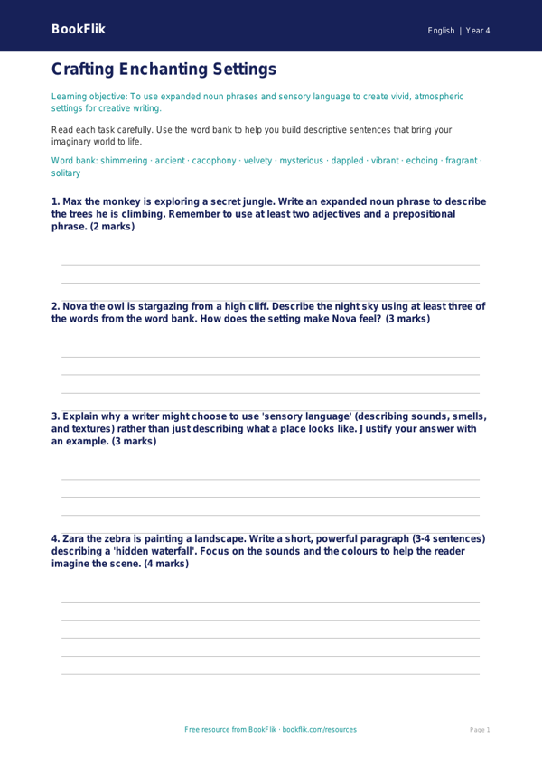 English creative writing worksheet year 4 greater depth worksheet preview — English Creative Writing