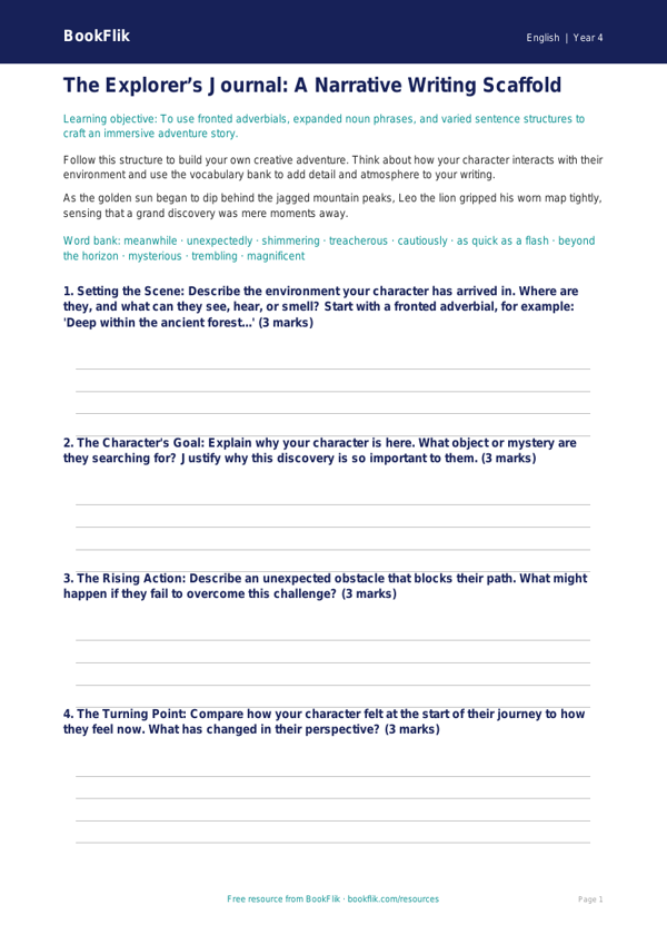 Creative Writing Writing Frame for Year 4 | Australian Curriculum worksheet preview — English Creative Writing