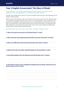 Free Diwali Story Assessment | Year 1 | English | BookFlik